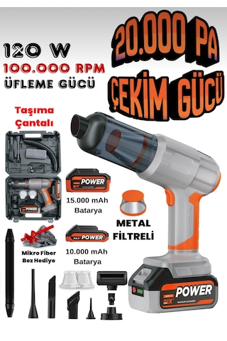Nvg 20000 Pa 25.000 Mah Pro Elit Şarjlı Çift Bataryalı Metal Filtreli Lcd Ekranlı Araç Süpürgesi 20000 Pa