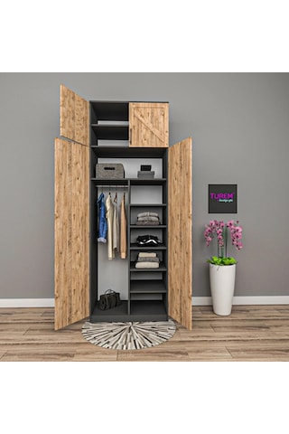 Geometri 2 Kapılı Gardrop Mdf Sis Gri