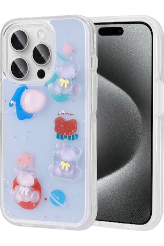 Apple Uyumlu iPhone 15 Pro Max Kabartma Figürlü Parlak Minimini Silikon Kılıf-mor Mor Mor