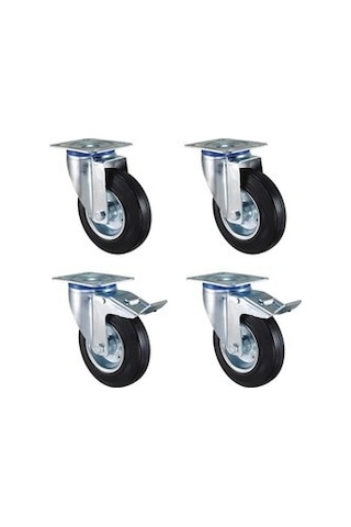 Kauçuk Dolgu Lastik Teker 2 Döner 2 Frenli Tekerlek - 125 Mm Çap
