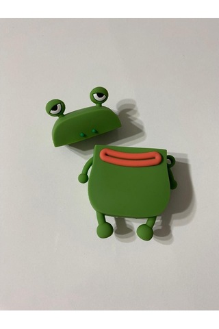 Iphone 3. Nesil Uyumlu Koruyucu Bluetooth Kulaklık Kılıfı Sevimli Kurbağa Figürlü Yeşil Airpods 3. Nesil