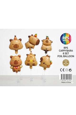 Cappybara 6'lı Folyo Balon Seti Açık Kahverengi