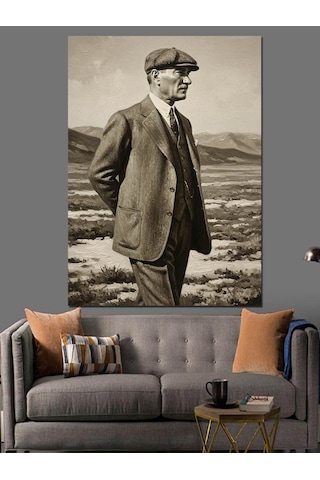 Ayakta Duran Atatürk Fotoğrafı Dekoratif Kanvas - Mdf Ahşap Tablo