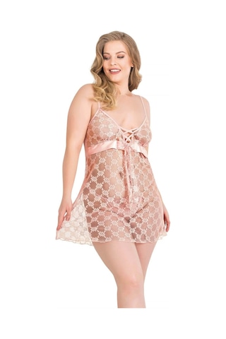 Arias Closet Büyük Beden Somon Kısa Tül Gecelik SOMON