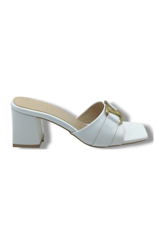 Ceylan Shoes 225-26 Cilt V Tokalı Kalın Topuk Kadın Terlik Beyaz