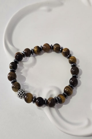 8 Mm Zirkon Taşı, Hematit, Kaplangözü Doğaltaş Bileklik Kahverengi