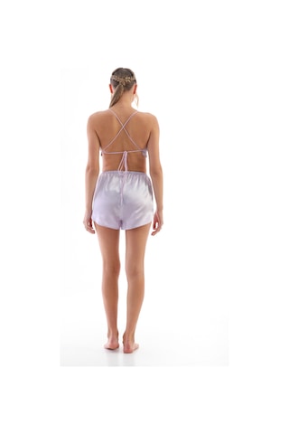 Lila Saten Omuz Bağlamalı Kadın Askılı Pijama Takımı Mor