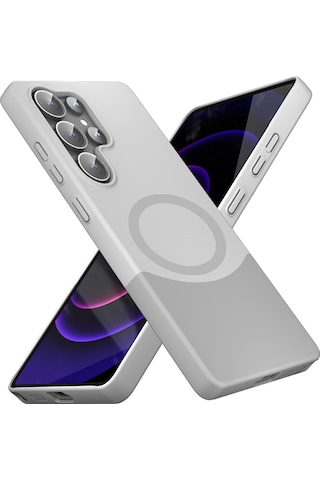 Mobilteam Galaxy Uyumlu S24 Ultra Kılıf M-safe Şarj Özellikli Mıknatıslı Duble Kapak - Gri Gri