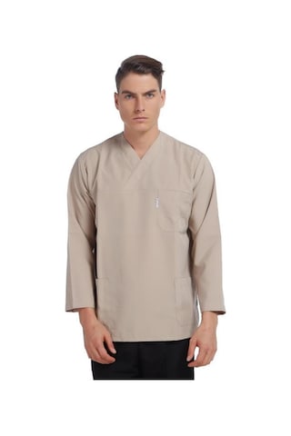 V Yaka Ceket Uzun Kol Bej