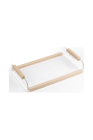 Pikas Şeffaf Pleksi Sunum Tepsisi Ahşap Tutma Saplı, Dekoratif Servis Tepsisi -kahve, Parfüm Ve Aksesuar Sunumu İçin İdeal Çözüm 15cm