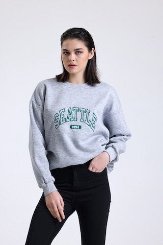 Kadın Gri Oversize Sweatshirt Seattle Gri Melanj