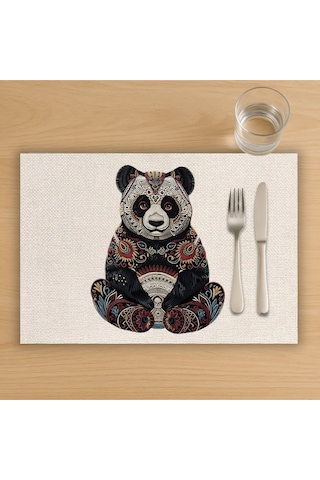 Renkli Panda Tasarımlı Amerikan Servis, Tabak Altlığı & Şık Masa Dekoru, Ev Hediyesi, 2 Adet Krem
