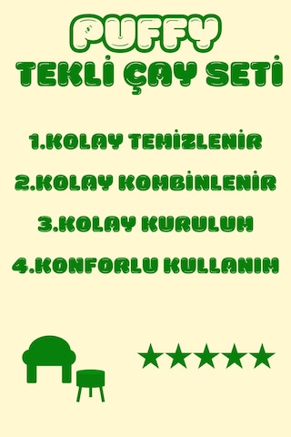 Puffy Çay Seti Berjer Ve Puf Takımı Salon, Ofis, Balkon - Tekli Takım