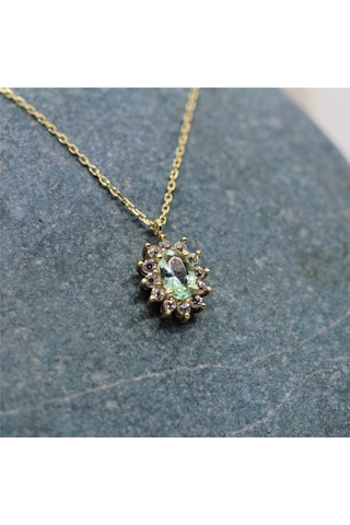 Green Topaz 0,90 Ct Nano Yeşim Taşı 0,24 Ct Pırlanta Sıgnty Anturaj 14 Ayar Altın Kolye-hediye Altın Kolye