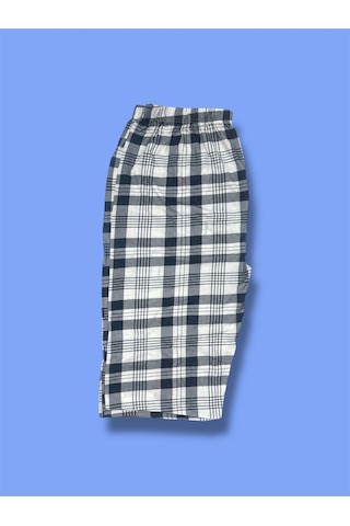 Desenli Penye Diz Altı Büyük Beden Anne Kadın Kapri Lacivert Büyük Ekose