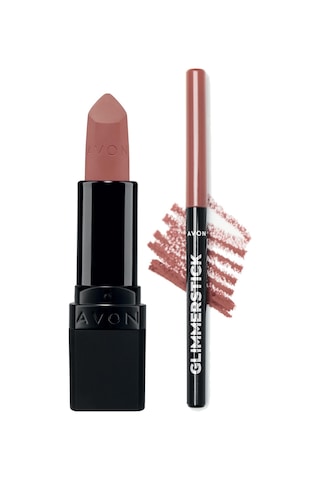 Avon Glimmerstick Dudak Kalemi Blushed Nude + Ultra Mat Ruj Nude Suede