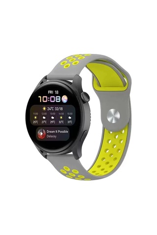 Watch 20mm Spor Delikli Kordon - Gri-yeşil Ahşap