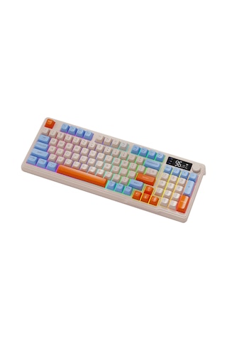 M96 Kablosuz 2.4ghz Kablosuz + Bt Çift Modlu Klavye Led Ekranlı Oyun Klavyesi İle Pbt Knob Rainbow