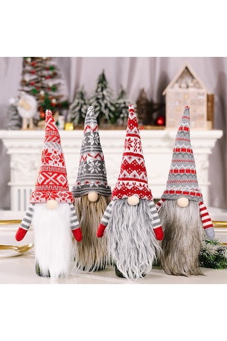 4 Lü Gnome Neol Dekorasyon Seti Sevimli Peluş Noel Baba Gnome Set