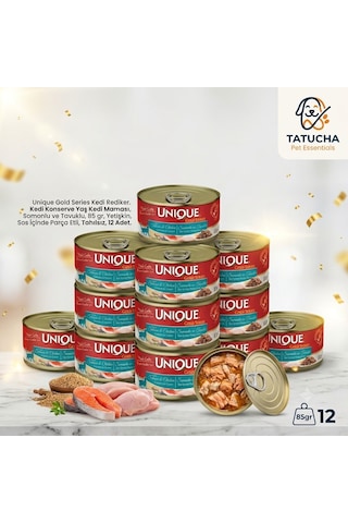 Unıque Gold Series Somonlu & Tavuklu Konserve Yaş Kedi Maması 85 Gr Sos Içinde Parça Etli 12 Adet