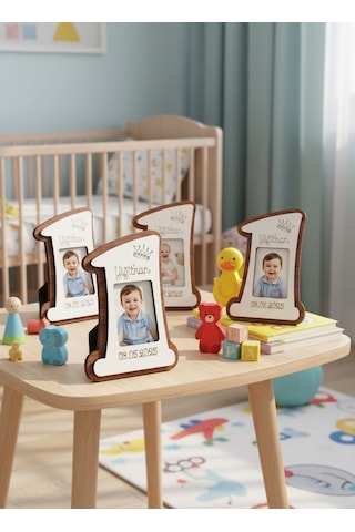 1 Yaş Doğum Günü Magnet 10'lu Fotoğraf Çerçeveli Ahşap