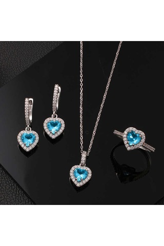 Casera's Gümüş Turkuaz Taşlı Kalpli Kadın Set Csr2185194 Gümüş