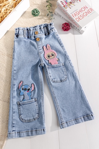 Babymod Figürlü Likralı Denim Kız Çocuk Kot Pantolon Mavi