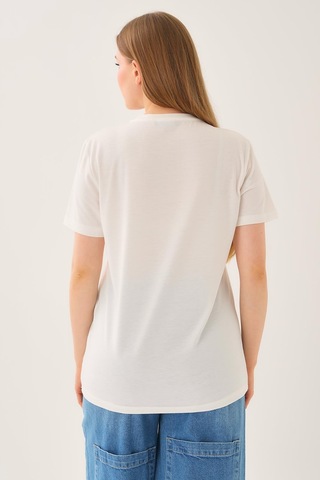 Alexandergardi Oversize Geniş Kalıp Bisiklet Yaka Baskılı T-shirt Beyaz