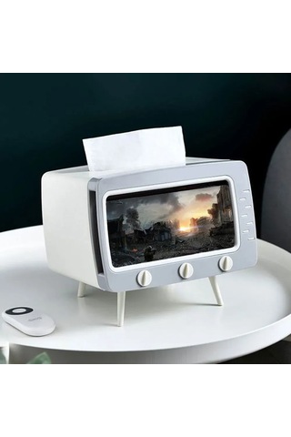Mufunye Retro Tv Desenli Çift Fonksiyonlu Servet Tutucu: Akıllı Telefon Tutucu İle Ev Ofis Dekorasyonu Beyaz