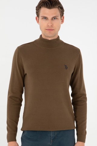 U.S. Polo Assn. Erkek Slim Fit Yarım Boğazlı Haki Basic Kazak 50293499-VR027
