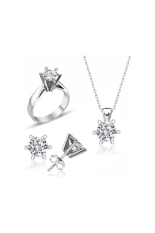 Sertifikalı Swarovski Tektaş Özel Model 925 Gümüş Set Takım