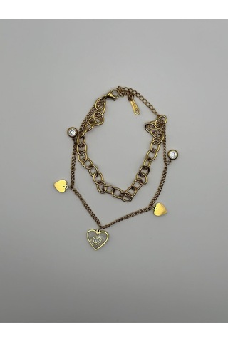 Arnes Jewelry Çelik Zincirli Kalpli Bileklik Ar132nes Gold