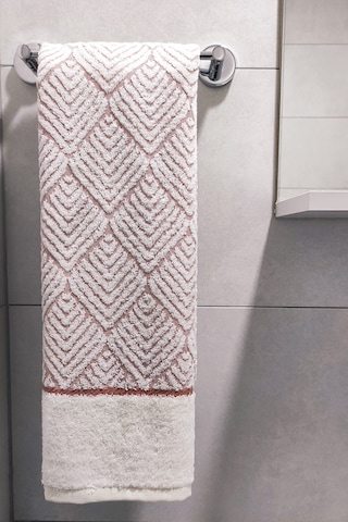 Geometrik Desenli Zemini Renkli Bambu El Havlusu - 50x90 Cm - Kiremit Kiremit