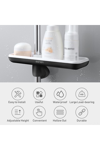 Lemestar Siyah Abs Duş Sıralayıcı, 360 Döner, Su Tüpü İçin 16-27mm , Delme Yok Kurulum, Su Akıtma Delikleri, Sponge/şampuan Tutucu, Çift Katlı, Mnsnh-805 Siyah