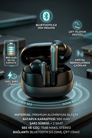 Nettech Nt-bth24 Tws Kulak İçi Bluetooth Kulaklık Yüksek Bataryalı Siyah