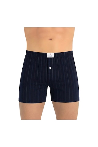 Öts Erkek %100 Pamuk Boxer Çizgili Düğmeli Ergonomik Tasarım 2652 Lacivert