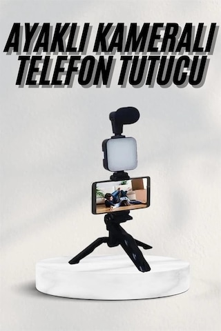 Mey İthalat Telefon Tutucu Led Işıklı Kumandalı Mikrofon Telefon Vlog Video Kayıt