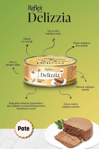 Plus Delizzia / Kıyılmış Hindi Etli Yetişkin Kedi Maması 85g X 24 Adet