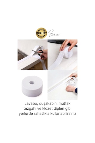 Ekstra Kalın 3.35 Mt Banyo Küvet Duşakabin Mutfak Tezgah Lavabo Su Sızdırmaz Kenar Bandı Beyaz Bant