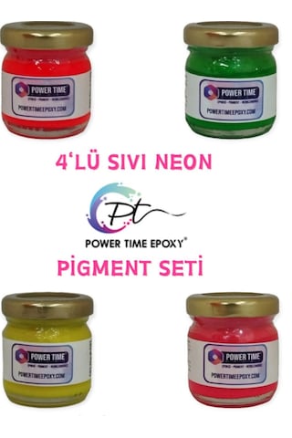 Neon Sıvı Pigment Boya Seti Epoksi İçin/ 4lü Canlı Renkler/ Fuşya/ Sarı/ Turuncu/ Yeşil