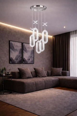 Bohem Aydınlatma Krom 5'li Sarkıt Elips 3 Renk Led Modern Avize Krom