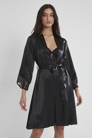 Pierre Cardin 4075 Saten Gecelik Sabahlık Takım - Siyah Siyah