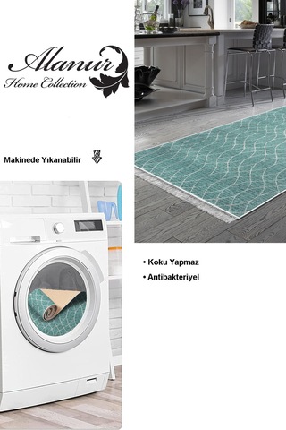 Dekoreko Kaymaz Taban Djt Mutfak Halısı Yıldız Deri Saçaklı Iskandinav F5084 Turkuaz