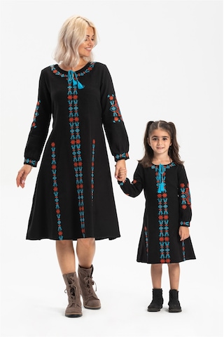 Uzun Kol Mahur Çocuk Pazen Elbise Siyah Syh Siyah