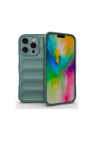 Apple Uyumlu iPhone 16 Pro Max Kılıf Esnek Tpu Oyuklu Arka Yüzey Tasarımlı Zore Etnik Silikon Kapak Koyu Yeşil