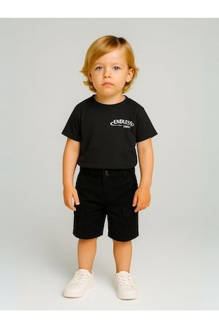 Erkek Bebek Pamuklu Kumaş Cepli Şort-16008 Siyah