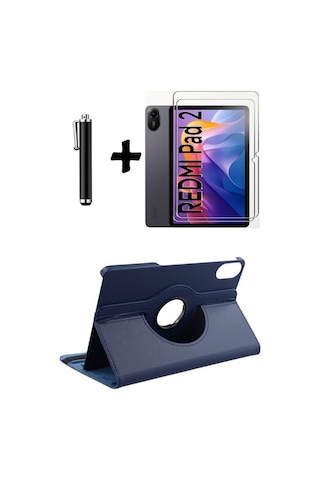 Xiaomi Redmi Pad 2 11 Inç 2025 360 Dönebilen Standlı Tablet Kılıfı Ekran Koruyucu Ve Kalem Seti Kapaklı Kılıf