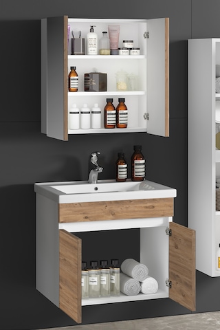 Çiğdem 55 Cm Beyaz-atlantik Mdf Lavabolu Asma Banyo Dolabı Takımı Beyaz - Atlantik Çam
