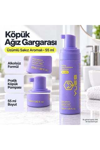 Yues Üzümlü Sakız Aromalı Alkolsüz Köpük Ağız Gargarası 55 Ml