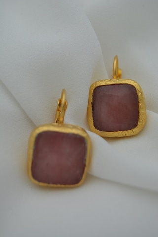 Stoneage Pembe Kuvars El Yapimi Küpe Altın